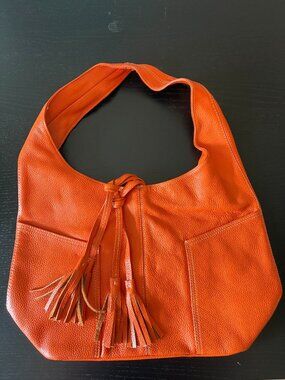 LAGGO Leather Bohemian Fringe HAVANA Carryall in Hermes Orange